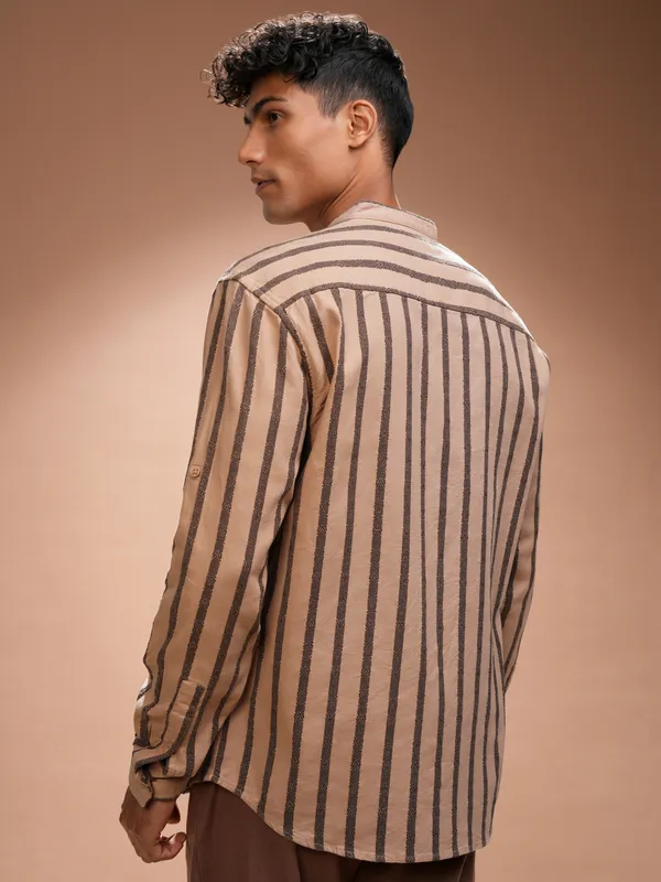 Highlander Men Orange Striped Relaxed Fit Casual Shirt