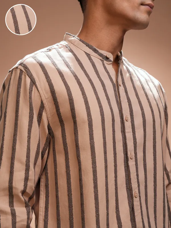 Highlander Men Orange Striped Relaxed Fit Casual Shirt