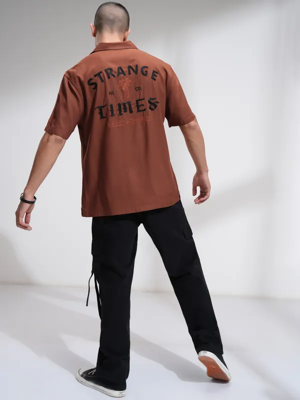 Highlander Men Rust Printed Relaxed Fit Casual Shirt