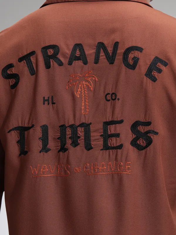 Highlander Men Rust Printed Relaxed Fit Casual Shirt