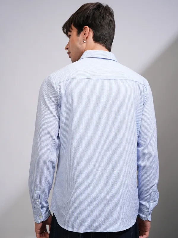 Highlander Men White Striped Slim Fit Casual Shirt