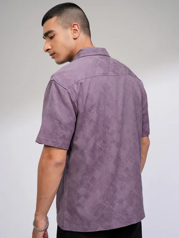 Highlander Men Purple Self Design Relaxed Fit Casual Shirt