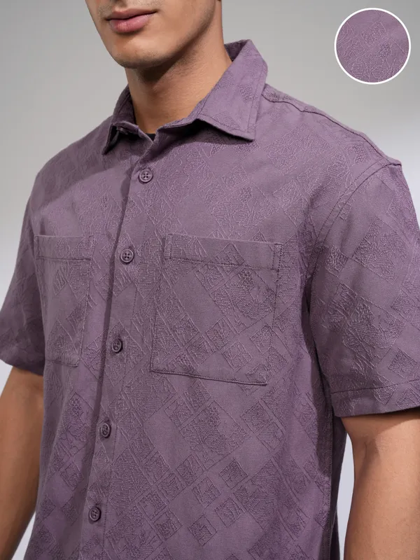 Highlander Men Purple Self Design Relaxed Fit Casual Shirt