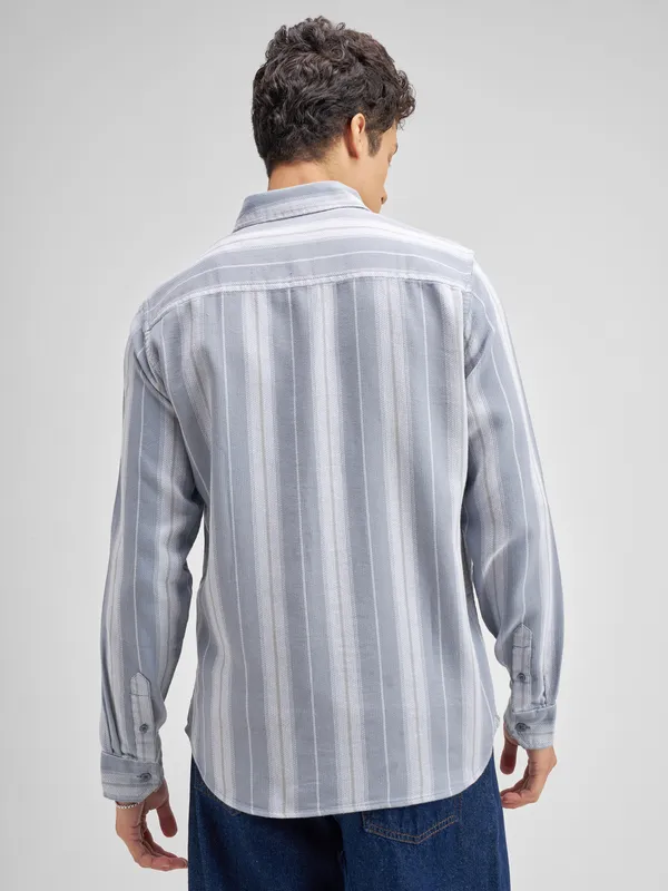 Highlander Men Blue Striped Regular Fit Casual Shirt