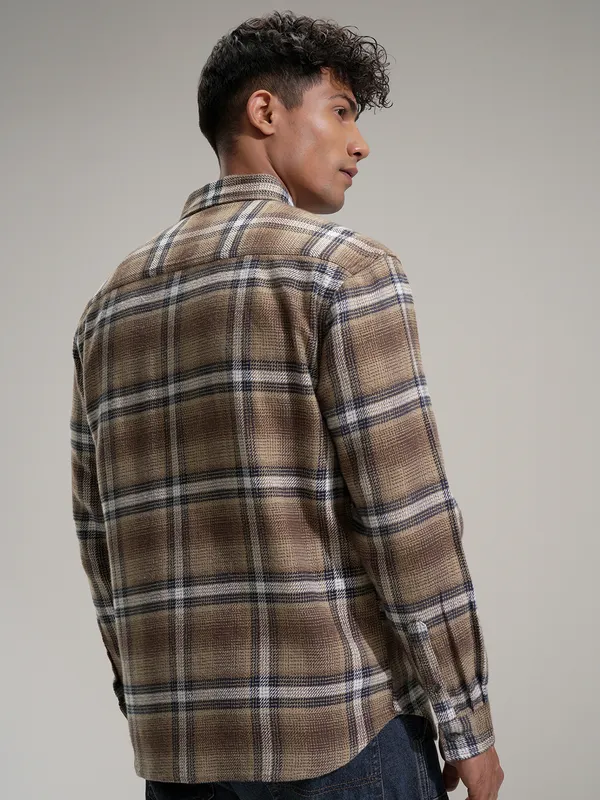 Highlander Men Beige Checked Relaxed Fit Casual Shirt