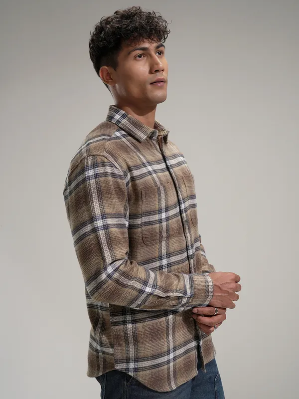 Highlander Men Beige Checked Relaxed Fit Casual Shirt