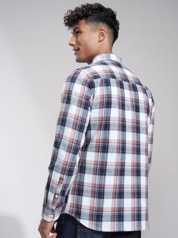 Highlander Men Blue Checked Slim Fit Casual Shirt