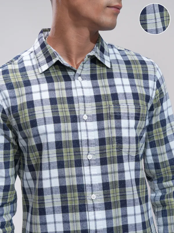 Highlander Men Green Checked Slim Fit Casual Shirt