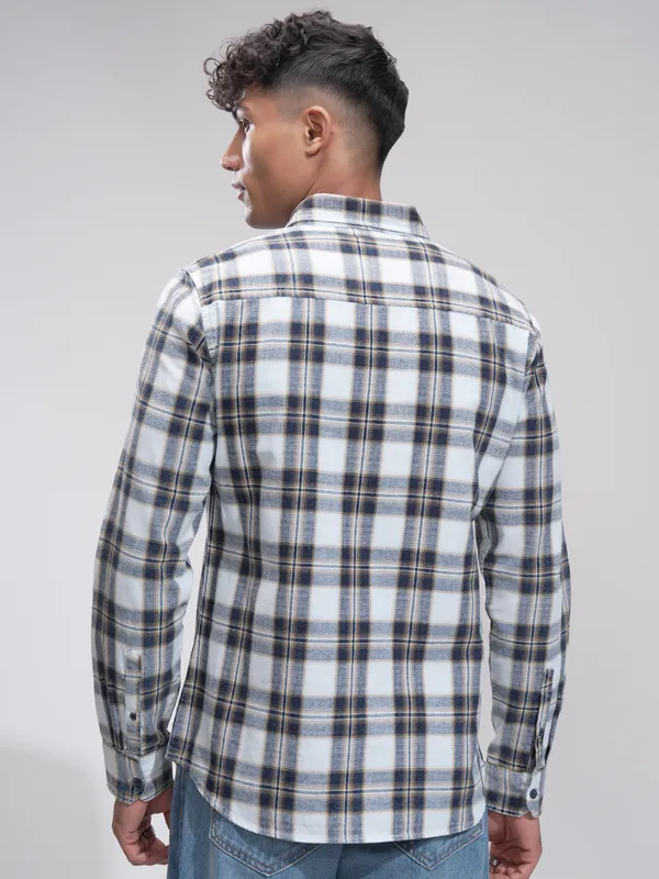 Highlander Men Navy Blue Checked Slim Fit Casual Shirt