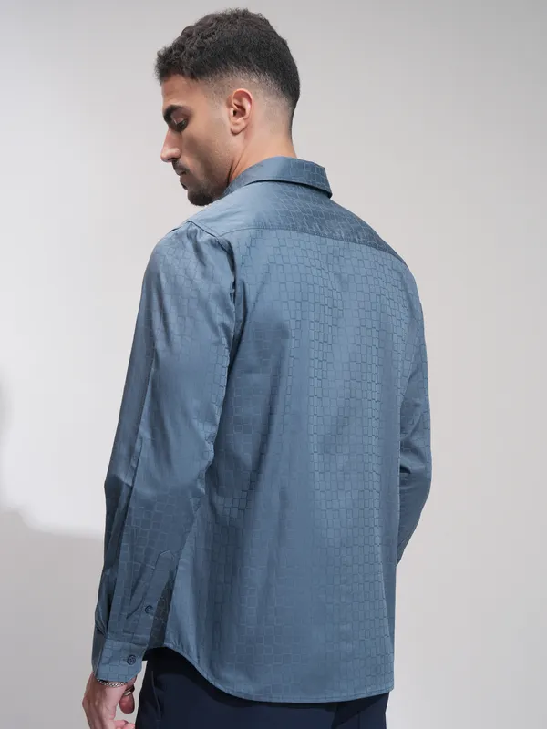 Highlander Men Blue Checked Slim Fit Casual Shirt