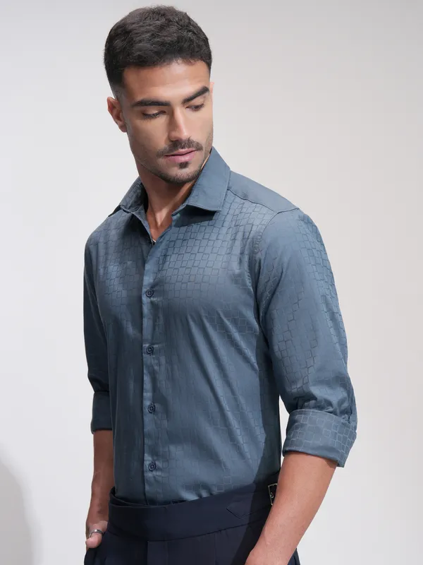 Highlander Men Blue Checked Slim Fit Casual Shirt