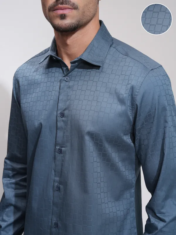 Highlander Men Blue Checked Slim Fit Casual Shirt