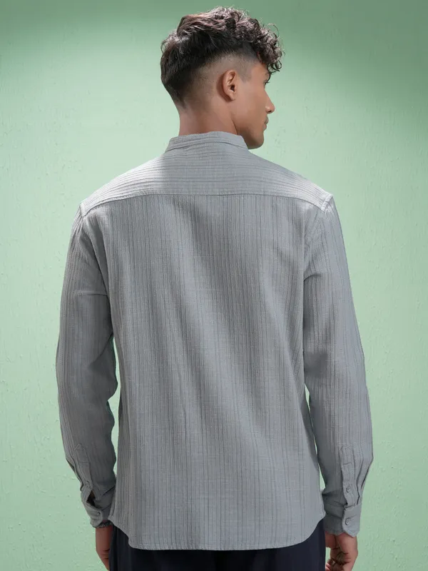 Highlander Men Grey Striped Relaxed Fit Casual Shirt