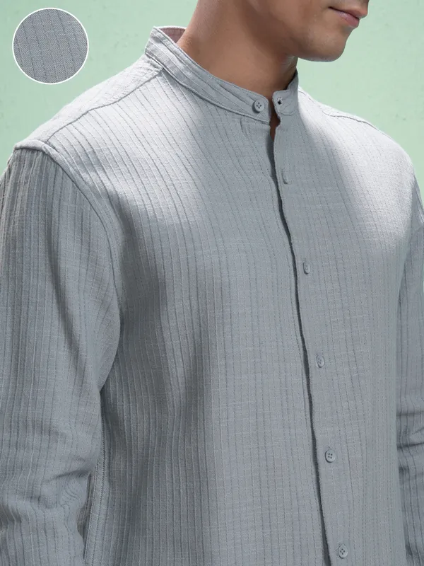 Highlander Men Grey Striped Relaxed Fit Casual Shirt