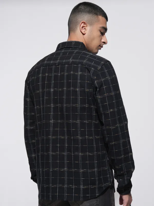 Highlander Men Black Checked Slim Fit Casual Shirt