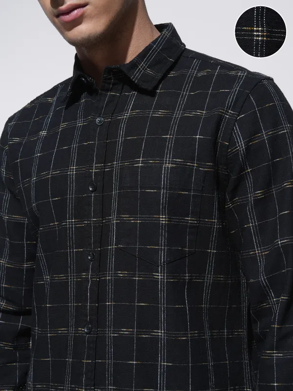 Highlander Men Black Checked Slim Fit Casual Shirt