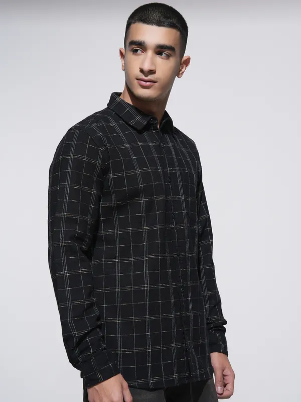 Highlander Men Black Checked Slim Fit Casual Shirt