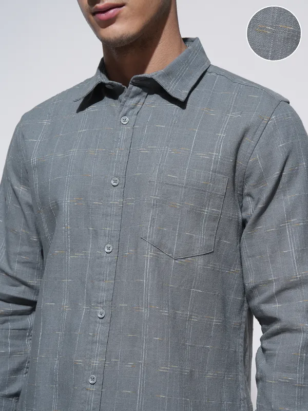 Highlander Men Grey Checked Slim Fit Casual Shirt