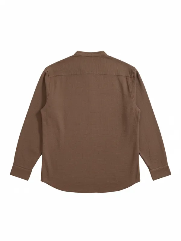 Highlander Men Coffee Brown Self Design Relaxed Fit Casual Shirt