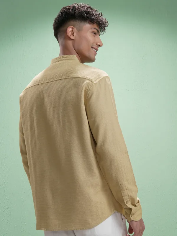 Highlander Men Khaki Self Design Relaxed Fit Casual Shirt