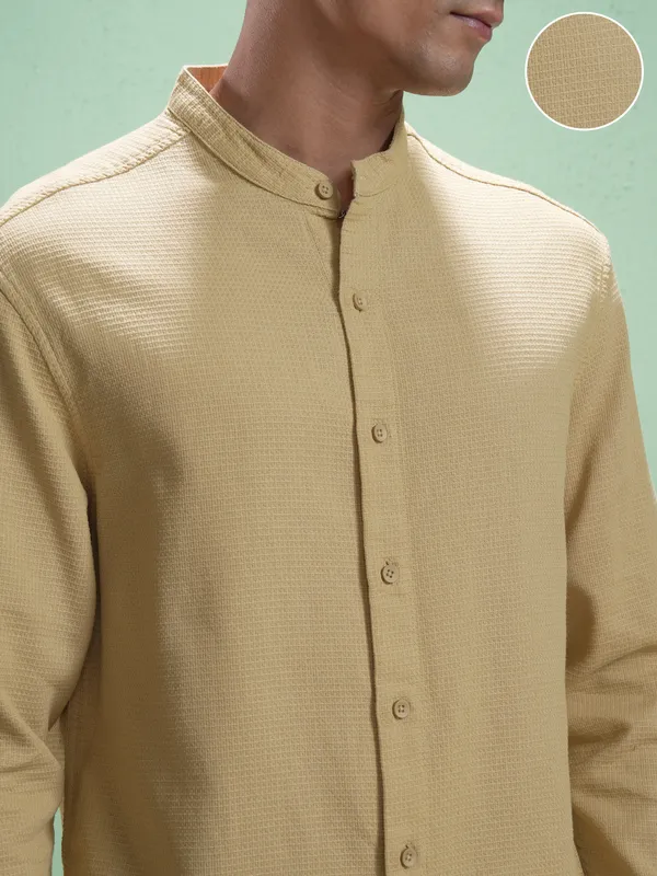 Highlander Men Khaki Self Design Relaxed Fit Casual Shirt