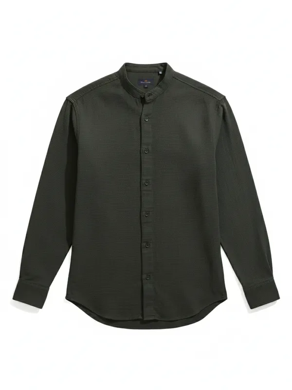 Highlander Men Green Self Design Relaxed Fit Casual Shirt