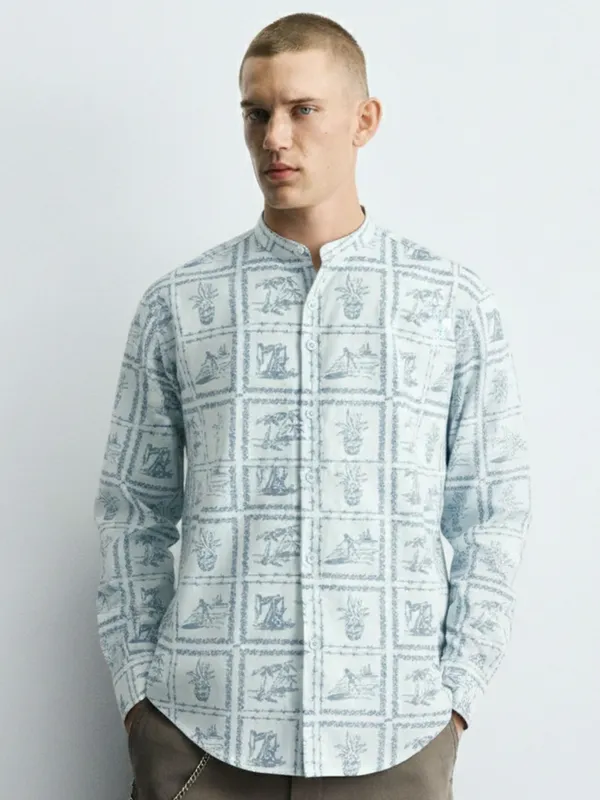 Highlander Men Blue Printed Relaxed Fit Casual Shirt