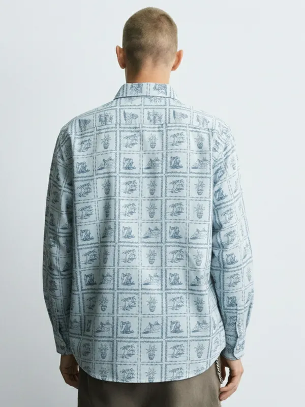 Highlander Men Blue Printed Relaxed Fit Casual Shirt