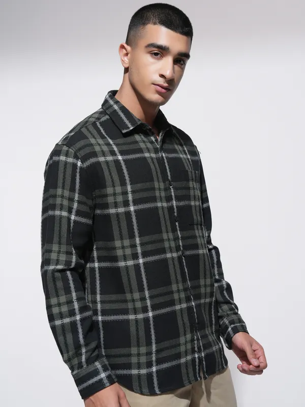 Highlander Men Black Checked Relaxed Fit Casual Shirt