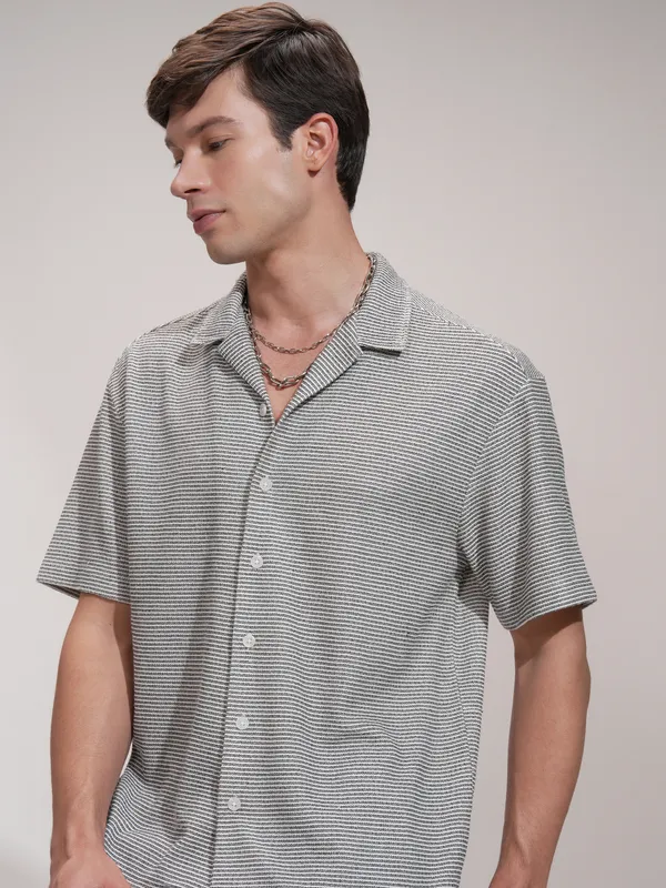 Highlander Men Black Self Design Relaxed Fit Casual Shirt