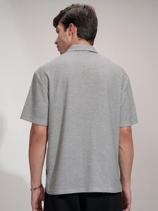 Highlander Men Black Self Design Relaxed Fit Casual Shirt