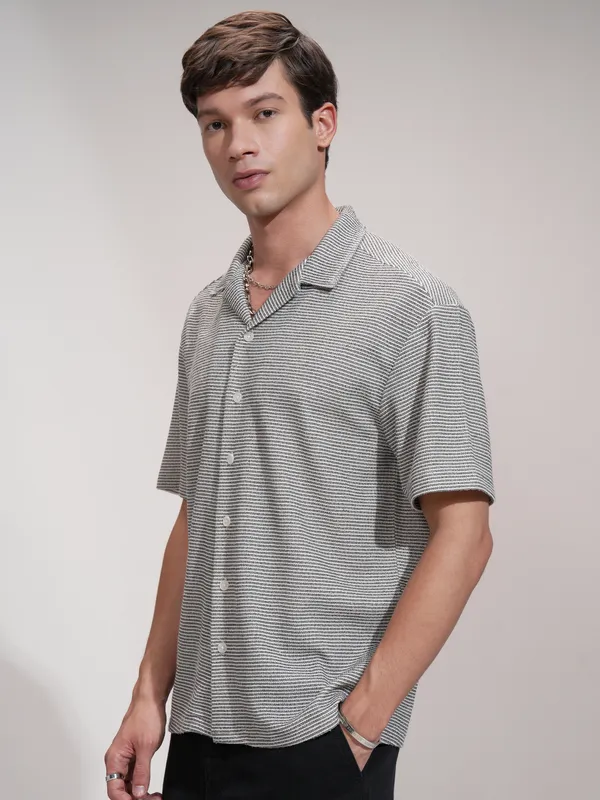 Highlander Men Black Self Design Relaxed Fit Casual Shirt