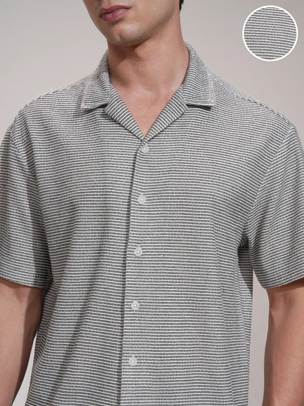 Highlander Men Black Self Design Relaxed Fit Casual Shirt