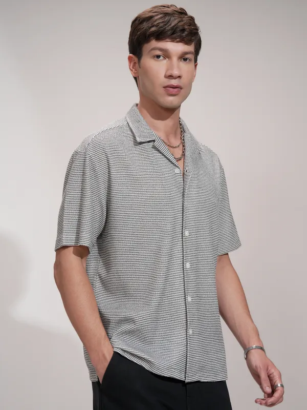 Highlander Men Black Self Design Relaxed Fit Casual Shirt