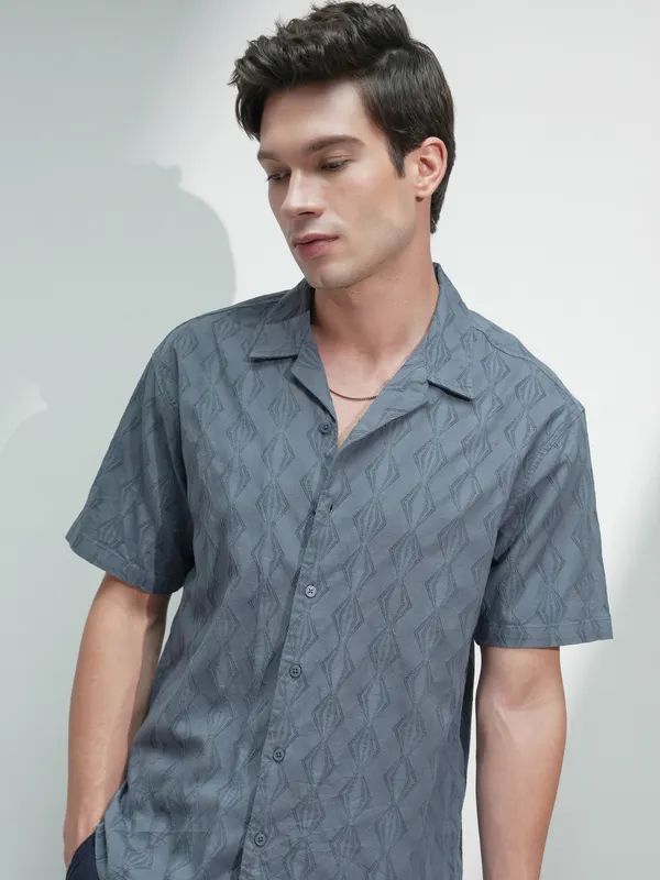Highlander Men Blue Printed Relaxed Fit Casual Shirt