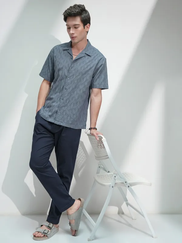 Highlander Men Blue Printed Relaxed Fit Casual Shirt