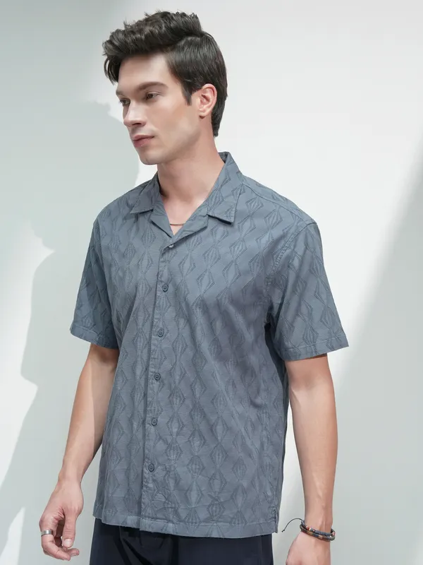 Highlander Men Blue Printed Relaxed Fit Casual Shirt