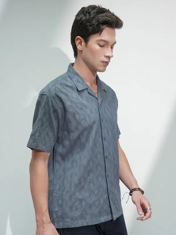 Highlander Men Blue Printed Relaxed Fit Casual Shirt