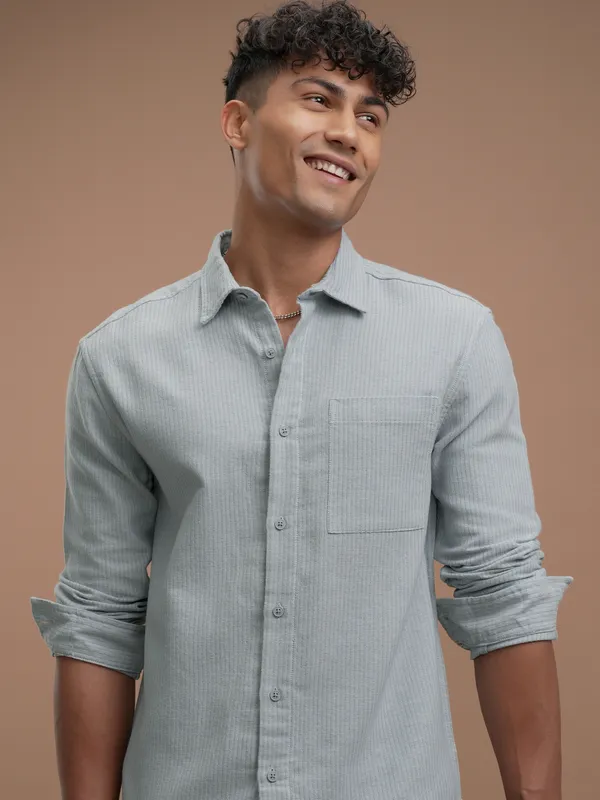 Highlander Men Blue Striped Slim Fit Casual Shirt