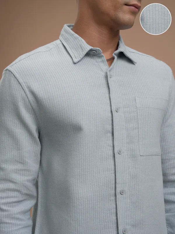 Highlander Men Blue Striped Slim Fit Casual Shirt