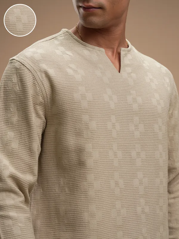 Highlander Men Beige Self Design Relaxed Fit Casual Shirt