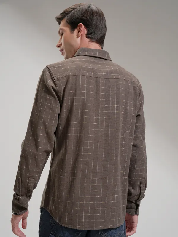 Highlander Men Tan Self Design Slim Fit Casual Shirt