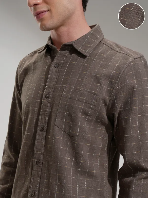 Highlander Men Tan Self Design Slim Fit Casual Shirt