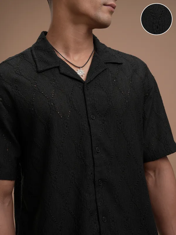 Highlander Men Black Relaxed Fit Casual Shirt