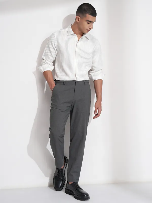 Highlander Men White Striped Slim Fit Casual Shirt