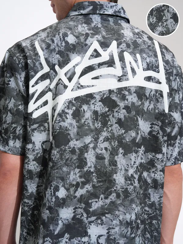 Highlander Men Black Printed Oversized Fit Casual Shirt