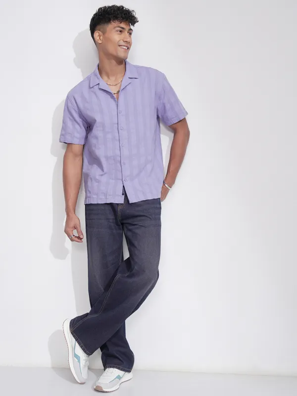 Highlander Men Lavender Striped Relaxed Fit Casual Shirt