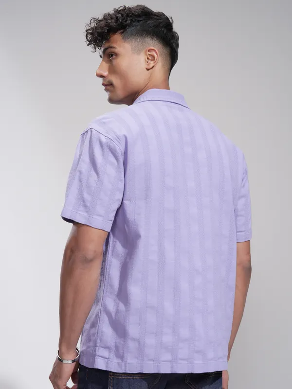 Highlander Men Lavender Striped Relaxed Fit Casual Shirt