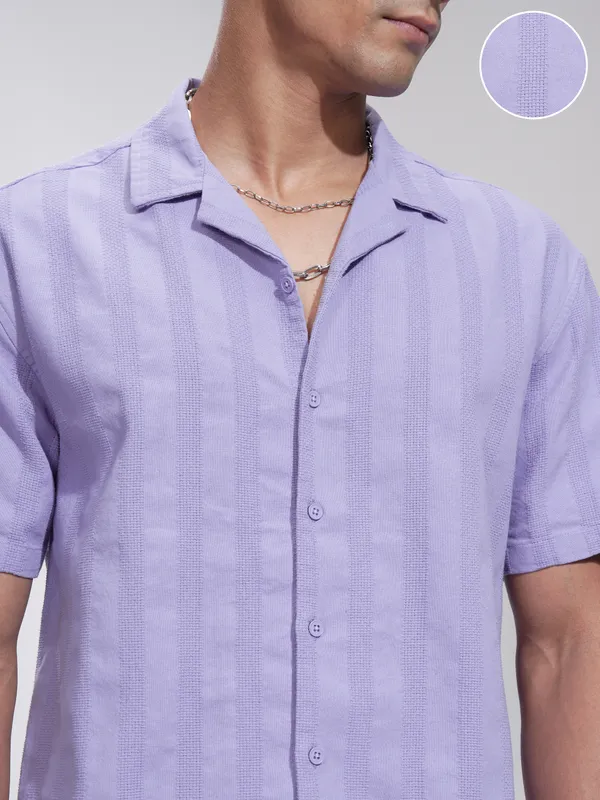 Highlander Men Lavender Striped Relaxed Fit Casual Shirt