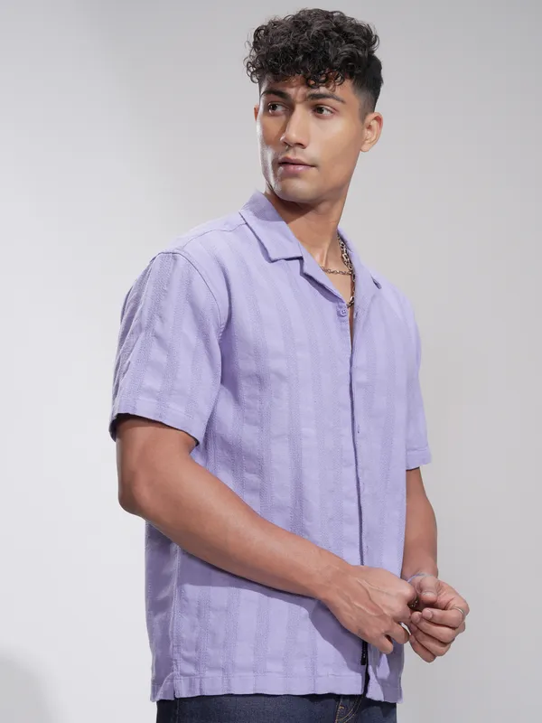 Highlander Men Lavender Striped Relaxed Fit Casual Shirt